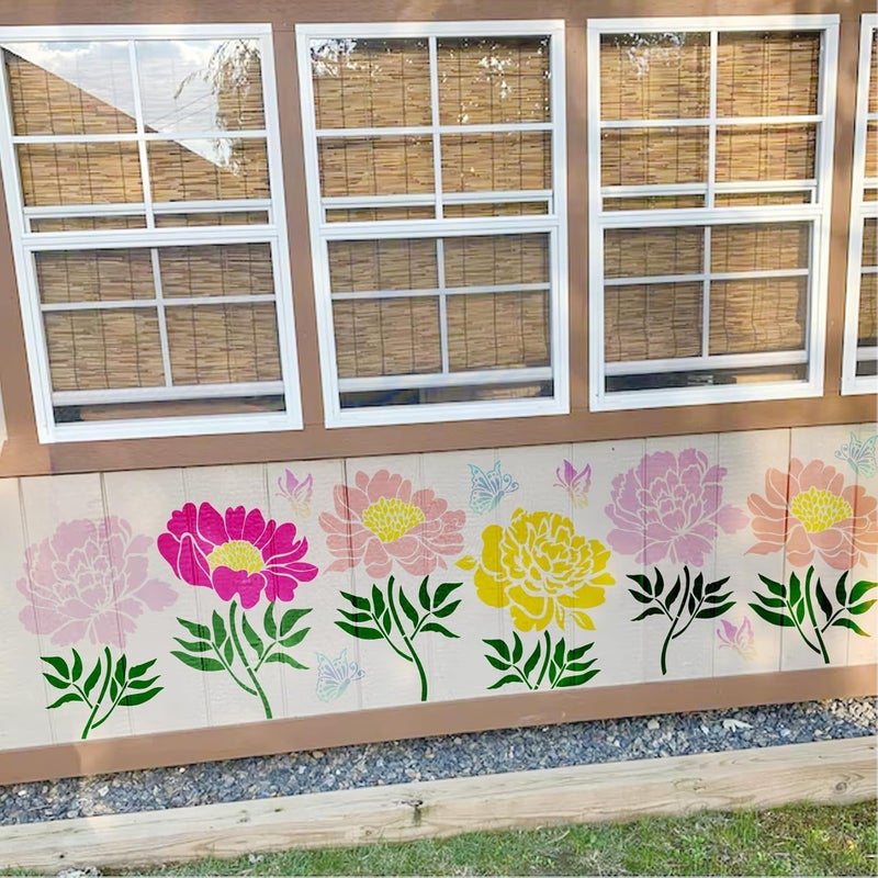 MYJMN Large Flower Fence Stencils for Painting Outdoors Garden Extra Fence Peony Lace Floral Stencil Templates on Wood Furniture Wall Mural (fence10) - Image 3